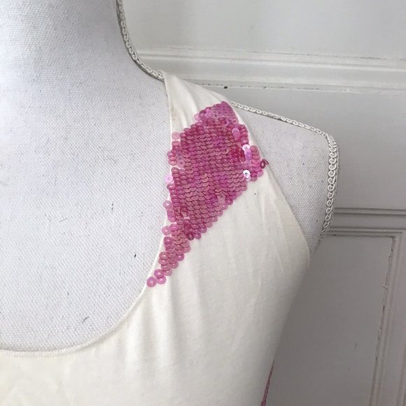Julie Brown Ivory Pink Stretch Sequin Top T Shirt Racer Back - Picture 5 of 6